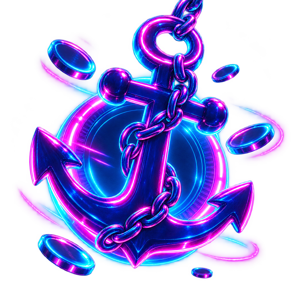 Ankur's chained anchor with small coin shapes drifting around it